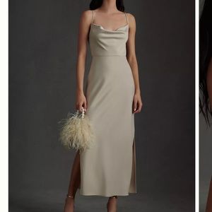 BHLDN Cali Satin Charmeuse Midi Dress in color Champagne US 4
